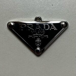 Prada stamped Silver & black Triangle Logo Pendant/ charm/ zipper pull - New